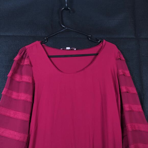LOFT Womens Blouse Purple Long Sheer Sleeve Round Neck Stretch Small - Picture 2 of 10